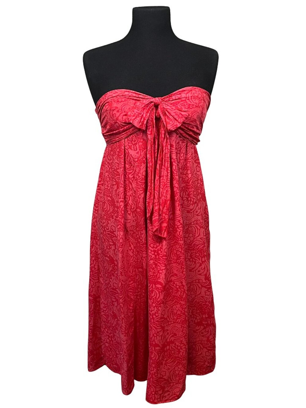 Blue Ginger Red Tropical Strapless Tie Front Dress S
